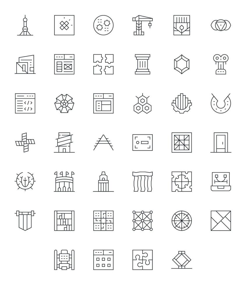 Framework 64x64 Icon Pack with 40 Thin Line Editable Elements vector