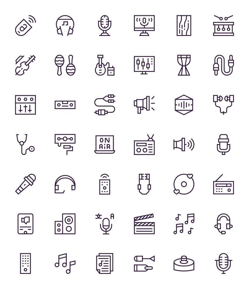 Audio Scalable Set featuring 42 Grid Fitted Regular Line Retina Ready Icons vector