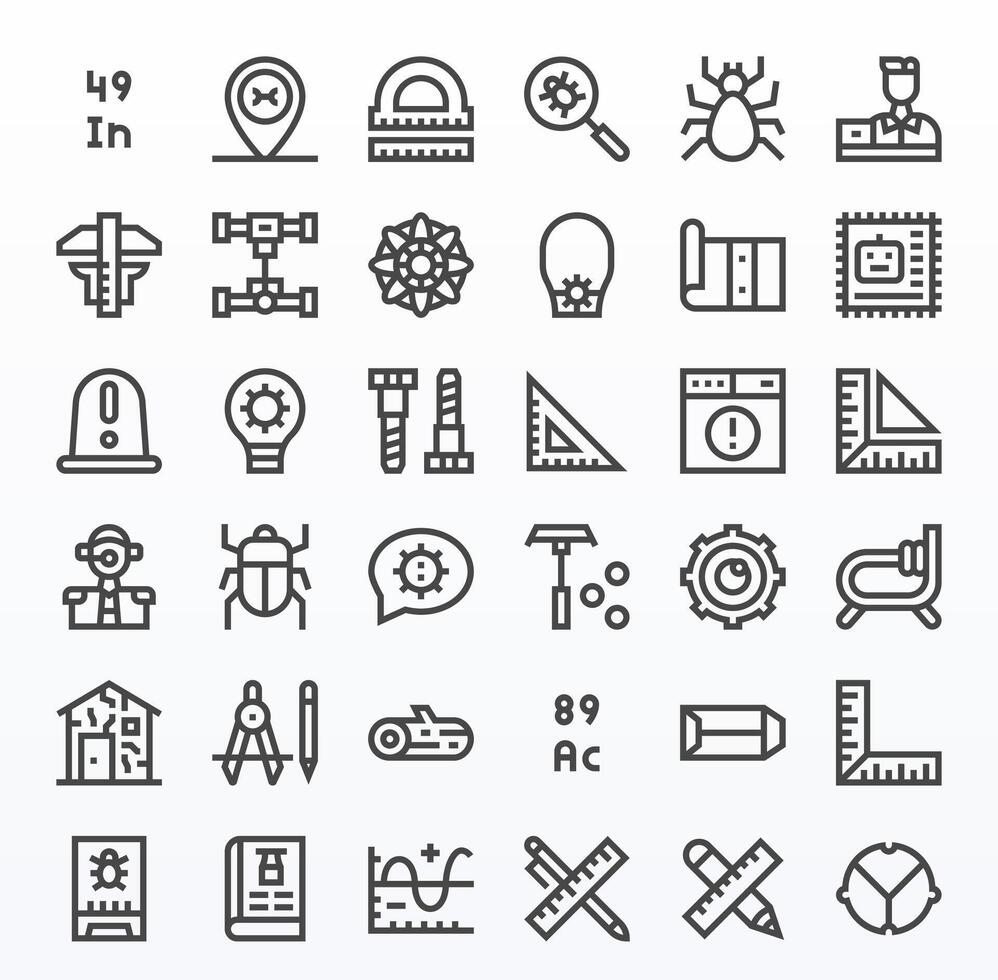 36 Pixel Optimized Bold Line Icons from Technical Collection vector