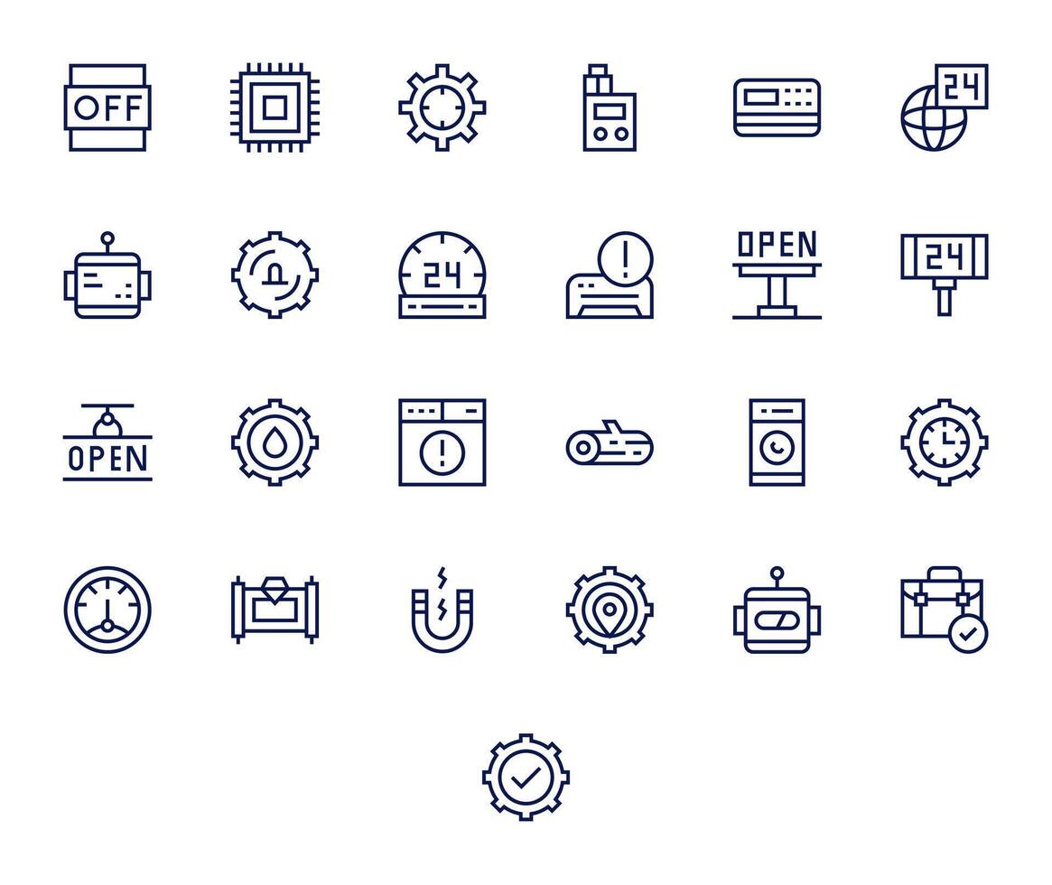 Operational Essential Set including 25 Pixel Aligned Regular Line High Resolution Icons vector