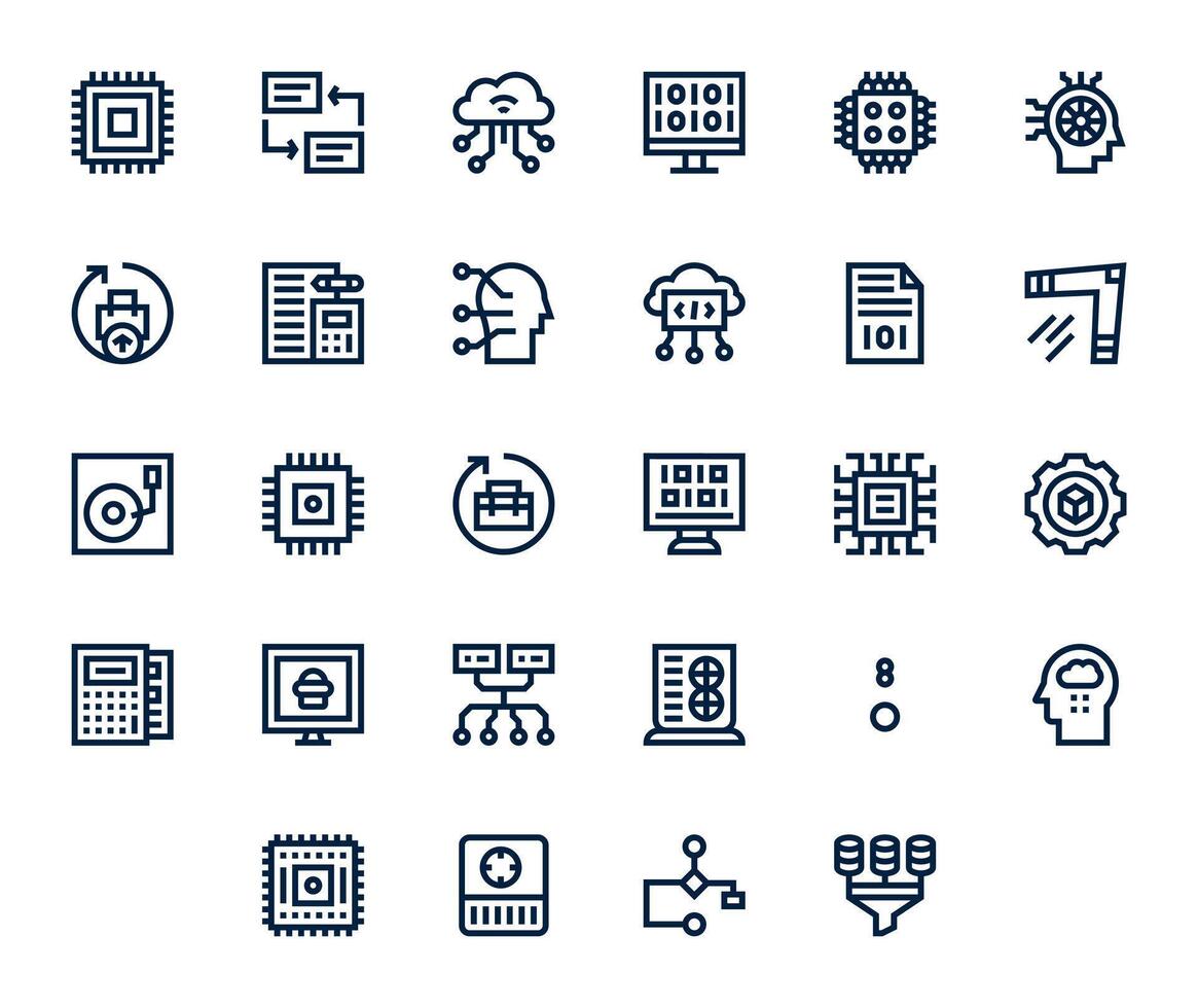 28 Bold Line Icons designed for Data Processing in 128x128 Grid Fitted format vector