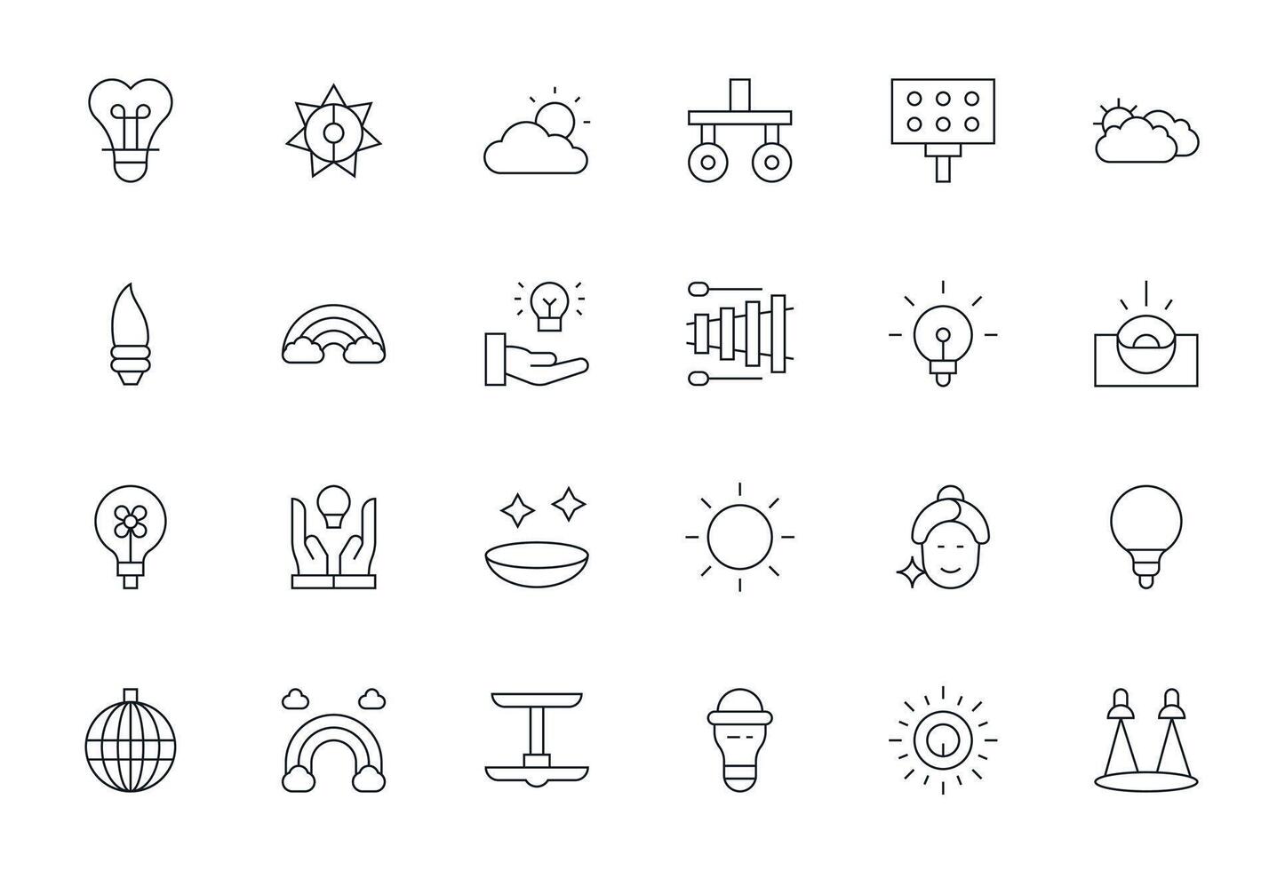 Bright Essential Set including 24 Grid Fitted Thin Line High Resolution Icons vector