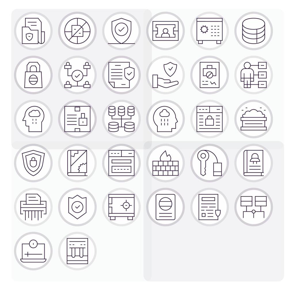 Data Security Comprehensive Bundle with 32 Editable Thin Line 256x256 Icons vector