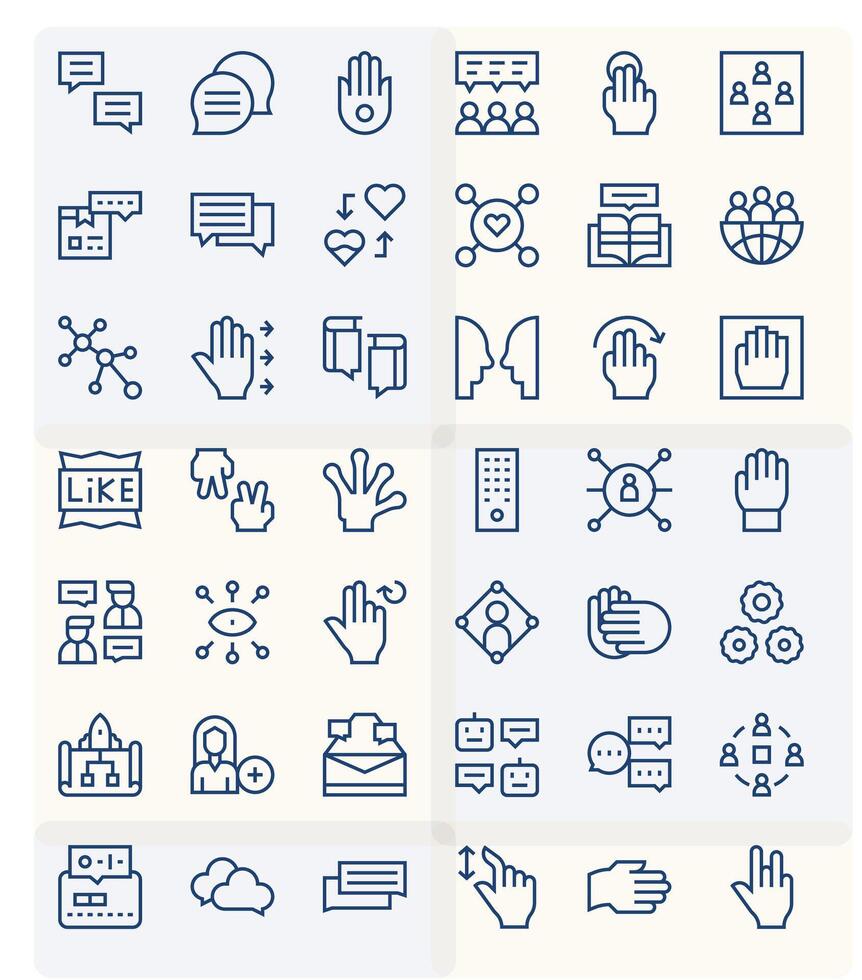 42 Regular Line Grid Fitted Icons for Interaction Graphics vector