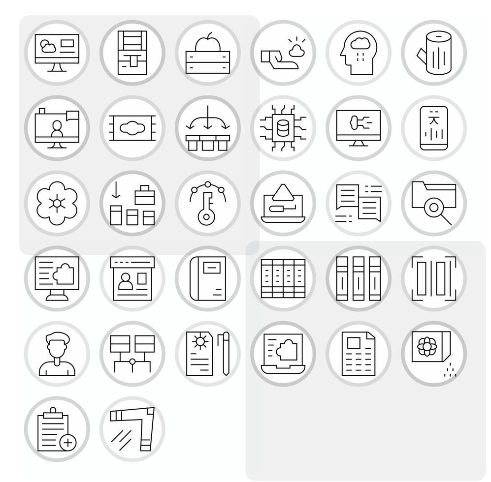 32 Thin Line Icons from Data Management in 64x64 Grid Fitted Quality vector