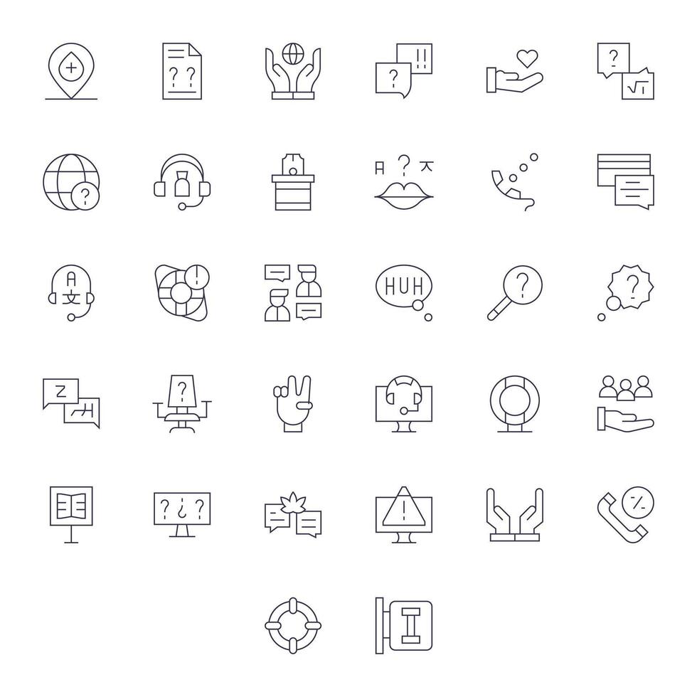 32 Thin Line Grid Fitted Icons tailored for Help 64x64 interface vector