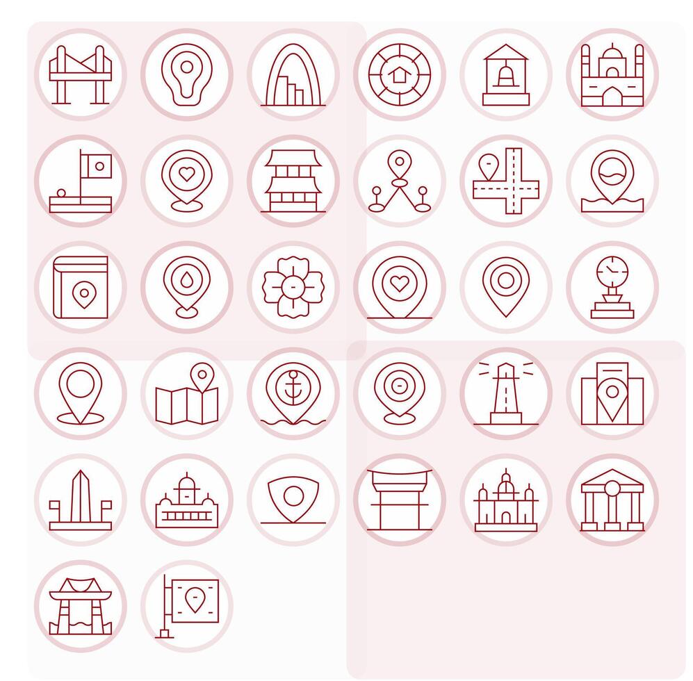 Landmark Icon Toolkit featuring 32 Editable 256x256 Thin Line elements vector