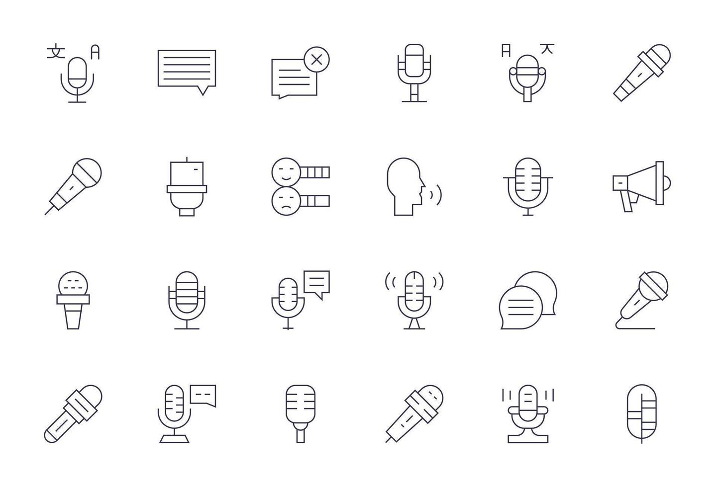 24 High Resolution Icons for Commentary in Grid Fitted Thin Line Format vector