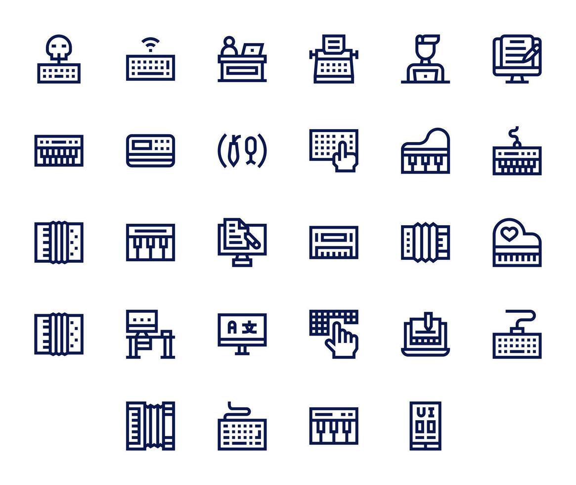 28 Pixel Aligned Icons themed around Keyboard in High Resolution Bold Line format vector