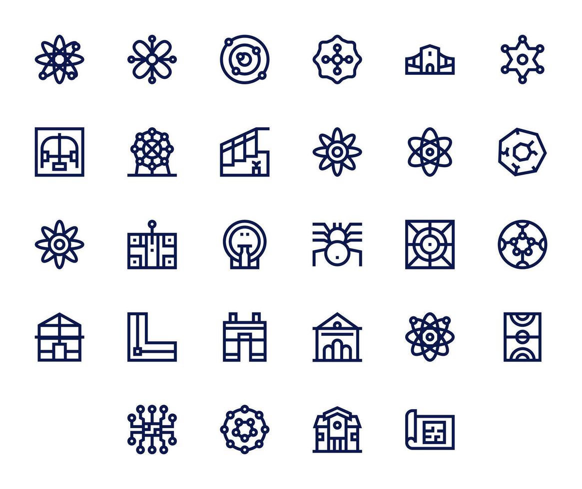 Schematic Pixel Optimized Set with 28 Retina Ready Bold Line Icons vector