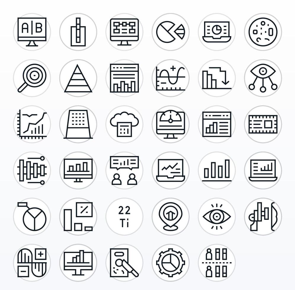 Data Visualization Icon Repository containing 35 Regular Line High Resolution Detail Enhanced graphics vector