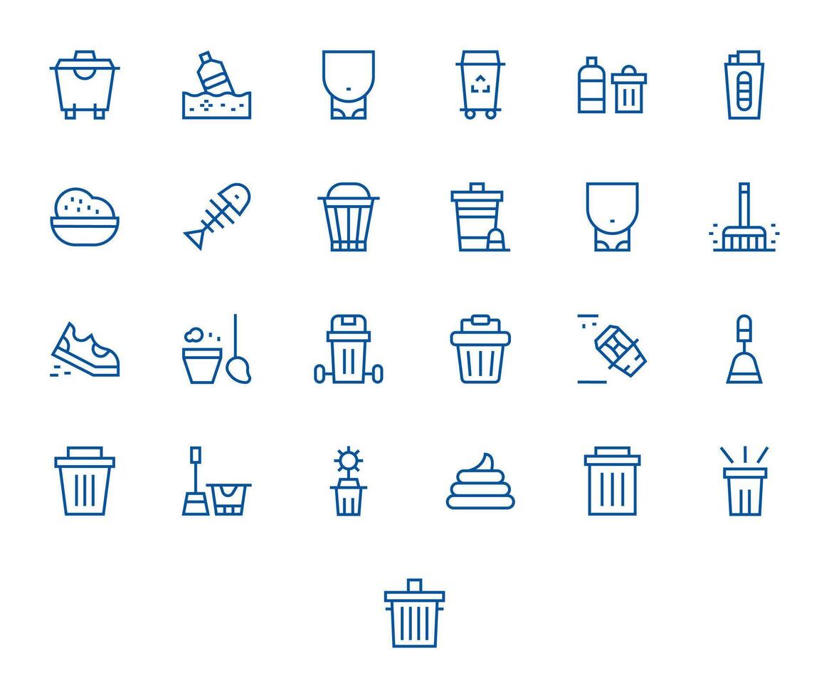 Garbage 64x64 Icon Pack with 25 Regular Line PIXEL Perfect Elements vector