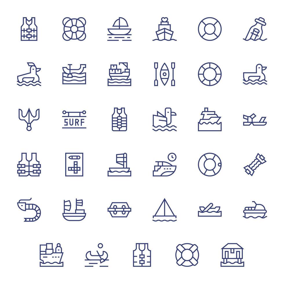 35 High Resolution Pixel Aligned Icons for Nautical in Regular Line Theme vector