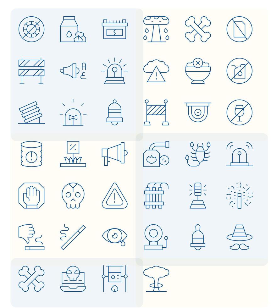 Warning Design Icons featuring 40 Pixel Aligned Thin Line Style vector