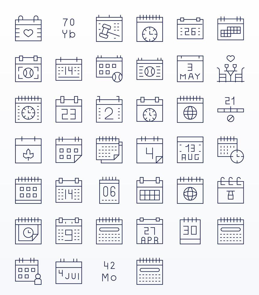 Date Comprehensive Bundle with 40 Pixel Aligned Thin Line 128x128 Icons vector