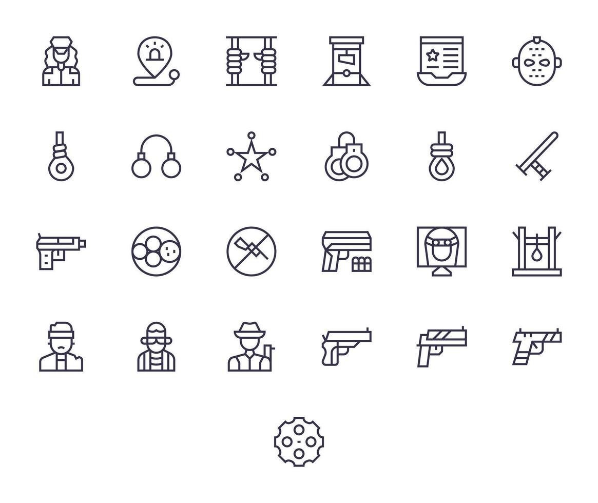 25 Icons for Crime optimized in PIXEL Perfect High Resolution Regular Line resolution vector