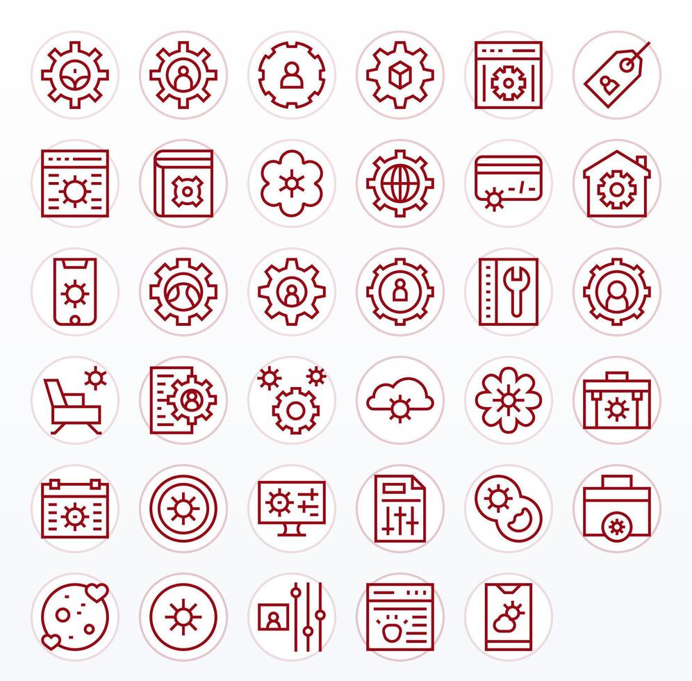 Customization Icon Toolkit featuring 35 Pixel Optimized 64x64 Regular Line elements vector