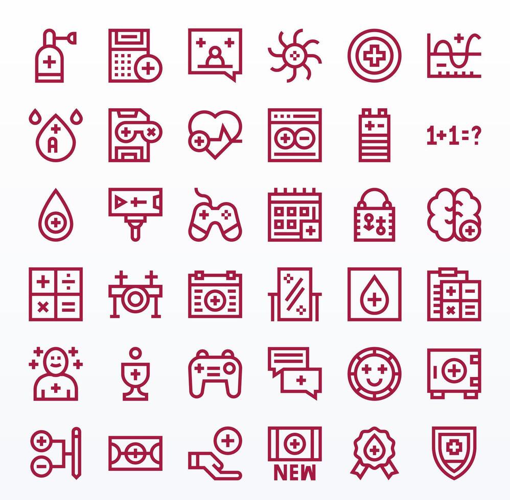 36 Icons for Plus optimized in Editable 64x64 Bold Line resolution vector