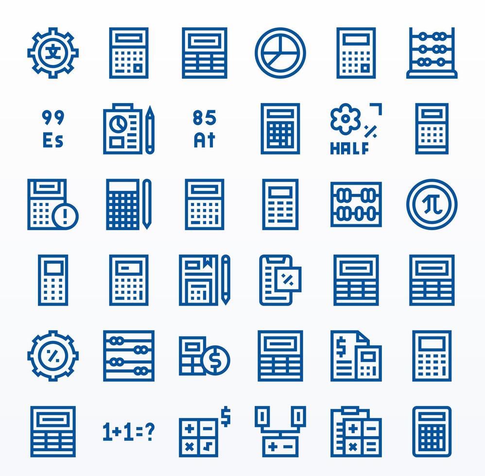 36 Grid Fitted Bold Line Icons designed for Calculation Interface vector