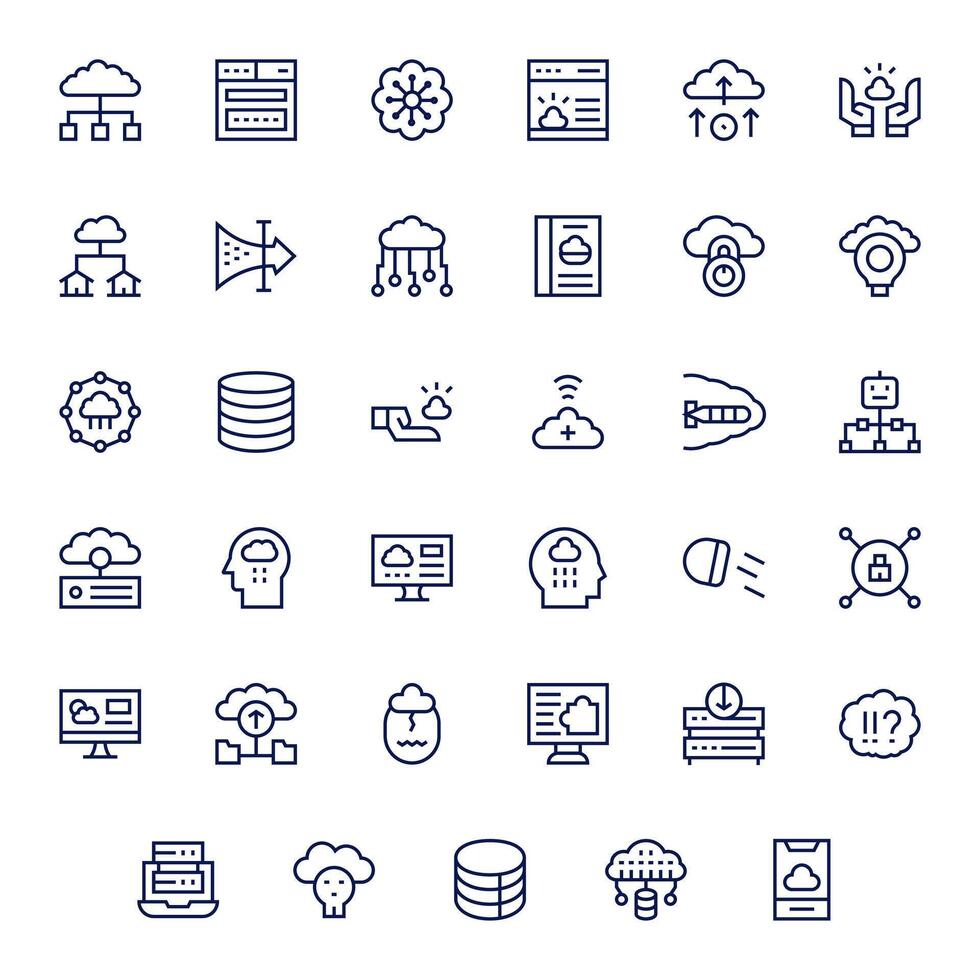 35 Icons inspired by Cloud Computing in PIXEL Perfect 128x128 Regular Line quality vector