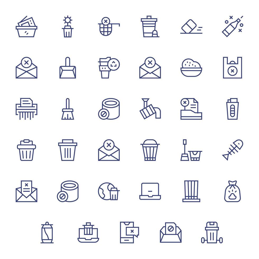 35 256x256 Regular Line Icons for Trash with PIXEL Perfect precision vector