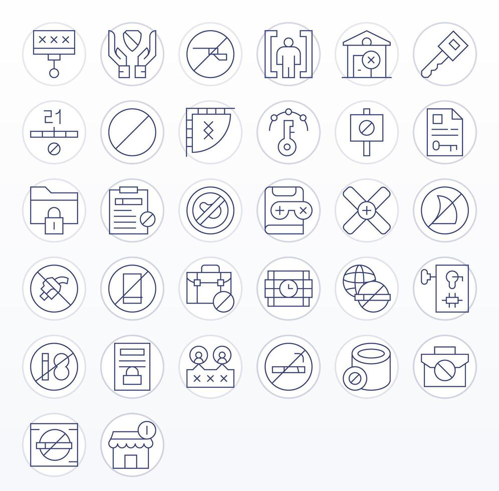 Restricted Access Graphics Pack including 32 Thin Line 64x64 Display Perfect Icons vector