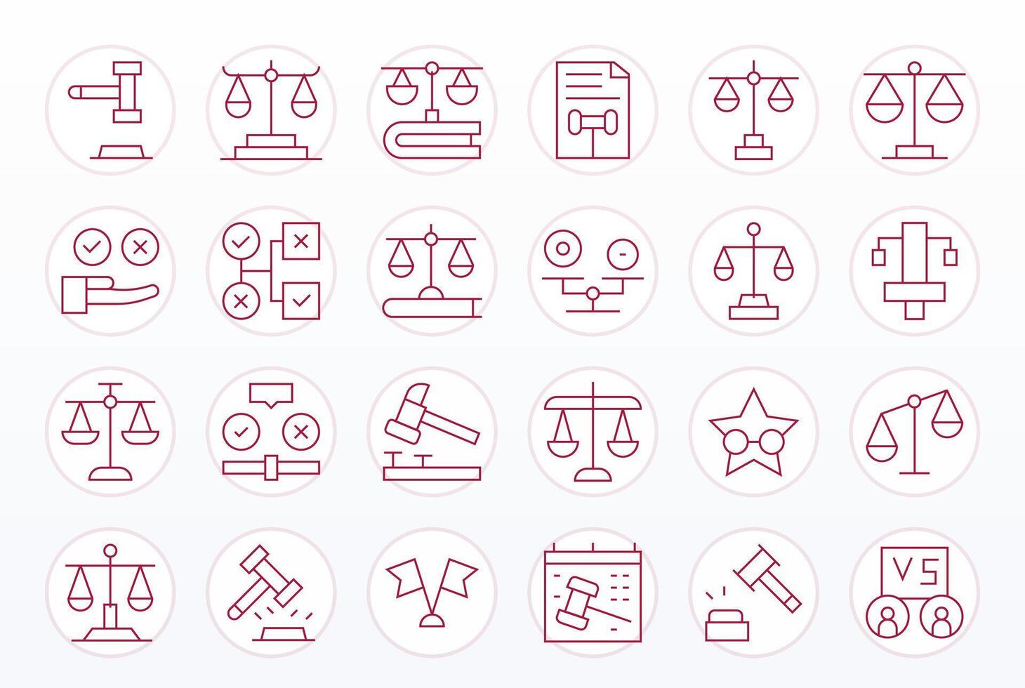 24 Editable Thin Line Icons designed for Judgment Interface vector