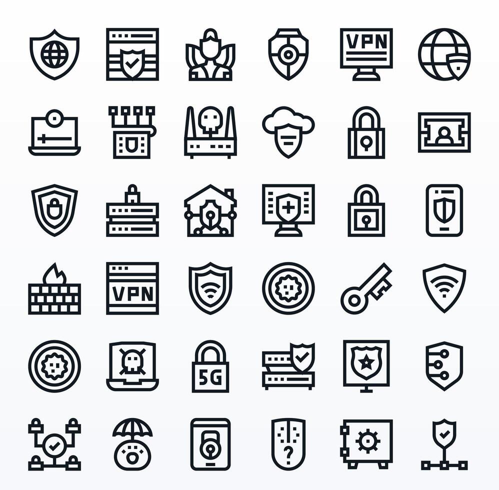 Firewall Comprehensive Bundle with 36 Pixel Optimized Bold Line 64x64 Icons vector