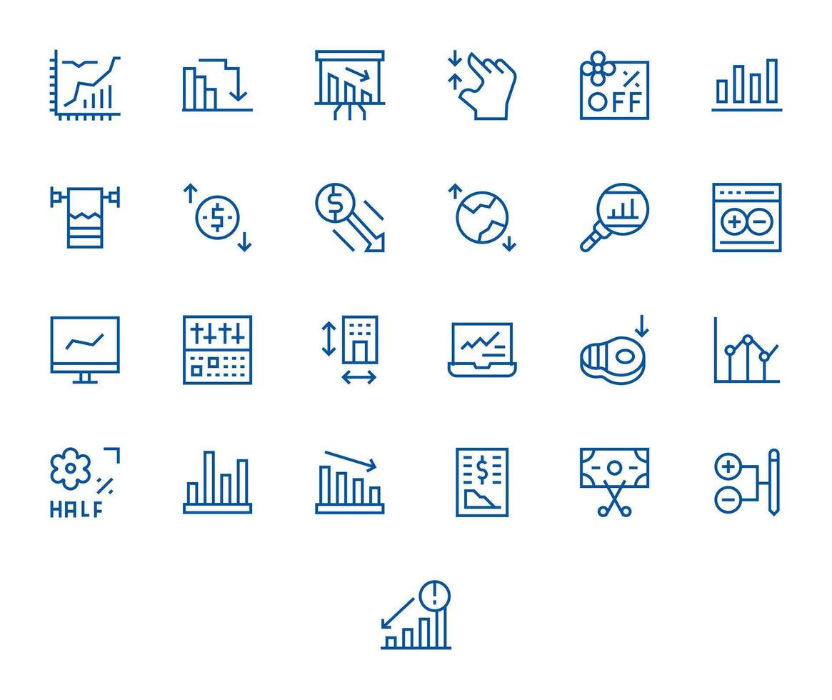 25 Regular Line Icons from Decrease in 64x64 Pixel Optimized Quality vector