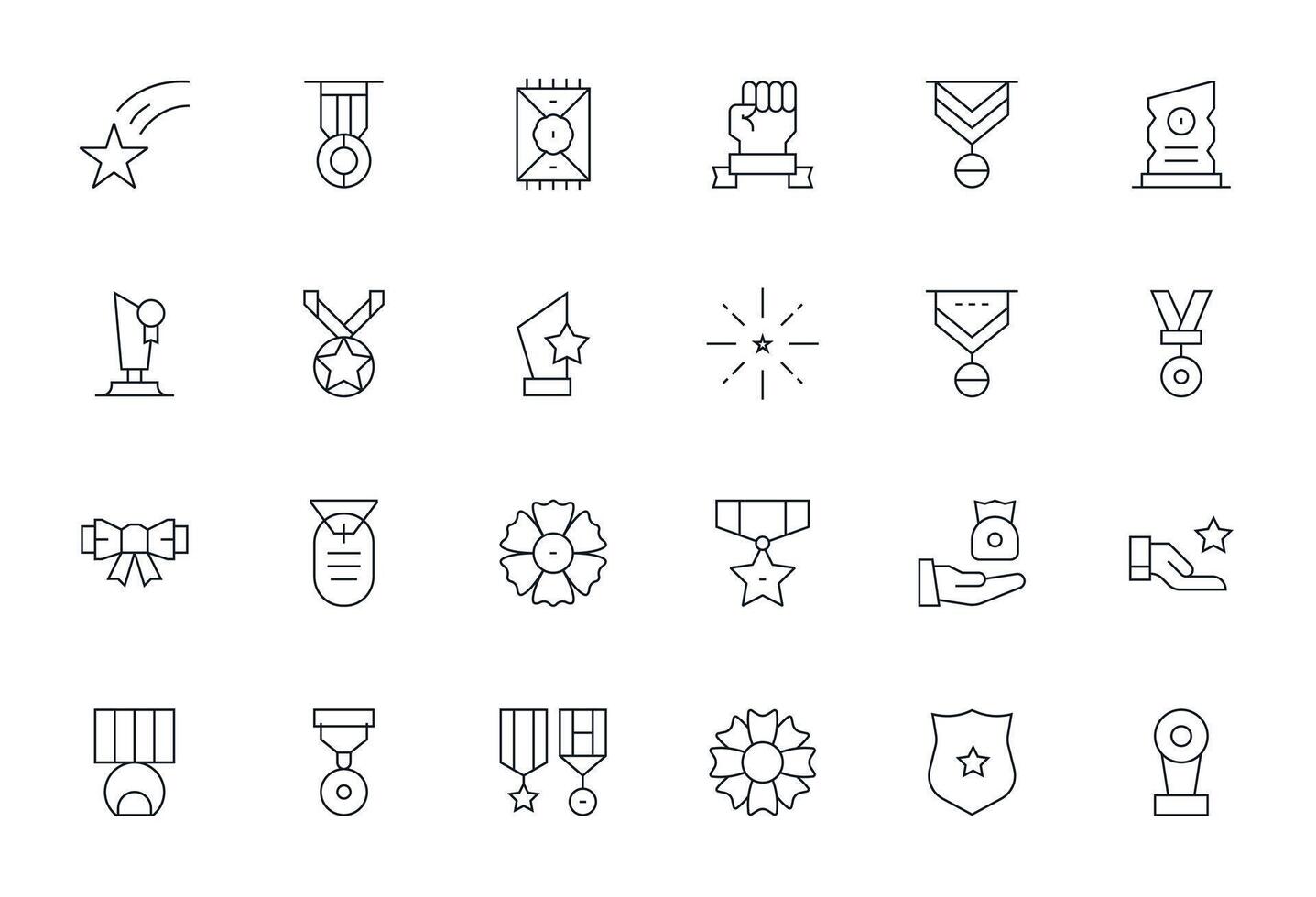 Commendation Grid Fitted Set with 24 256x256 Thin Line Icons vector
