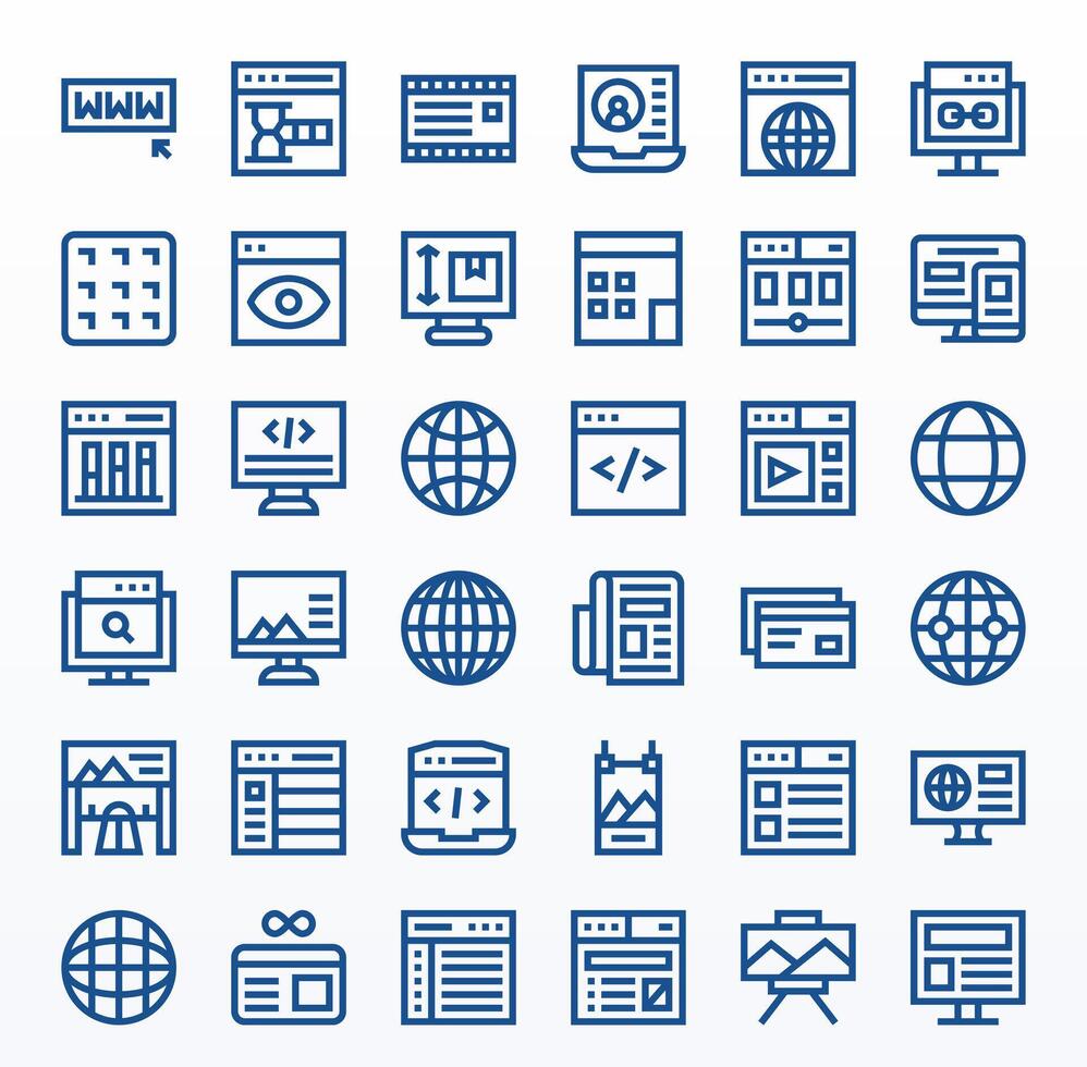 36 Web Page Pixel Optimized Icons in 256x256 Bold Line Aesthetic vector