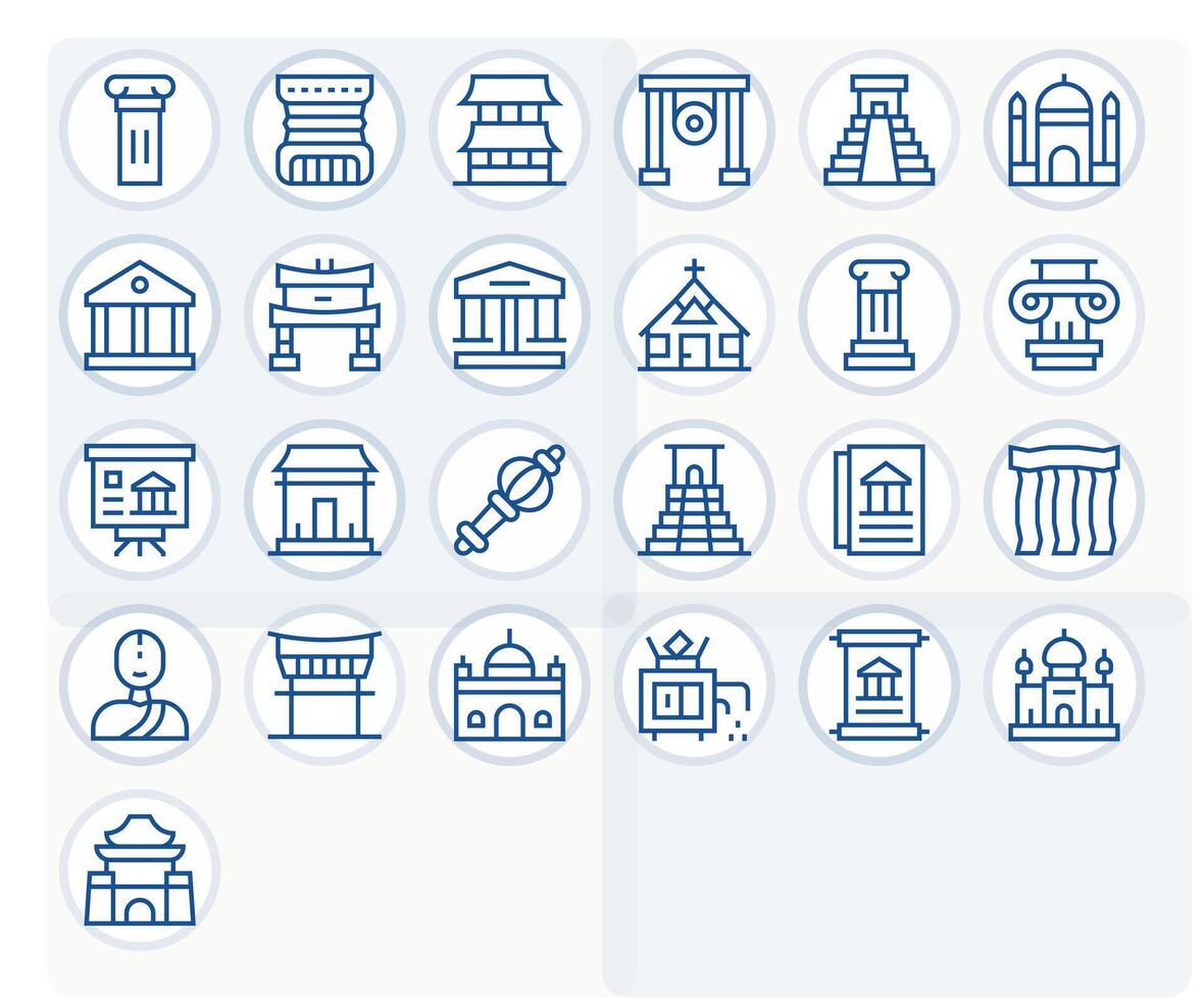 Temple featuring 25 High Resolution Icons in Regular Line Design vector