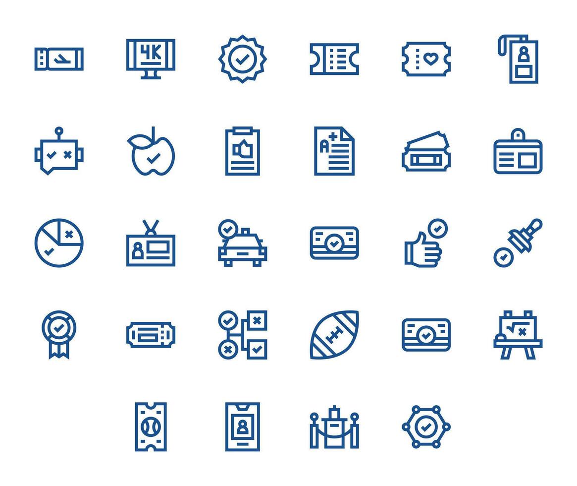 28 Pixel Optimized Icons themed around Pass in High Resolution Bold Line format vector