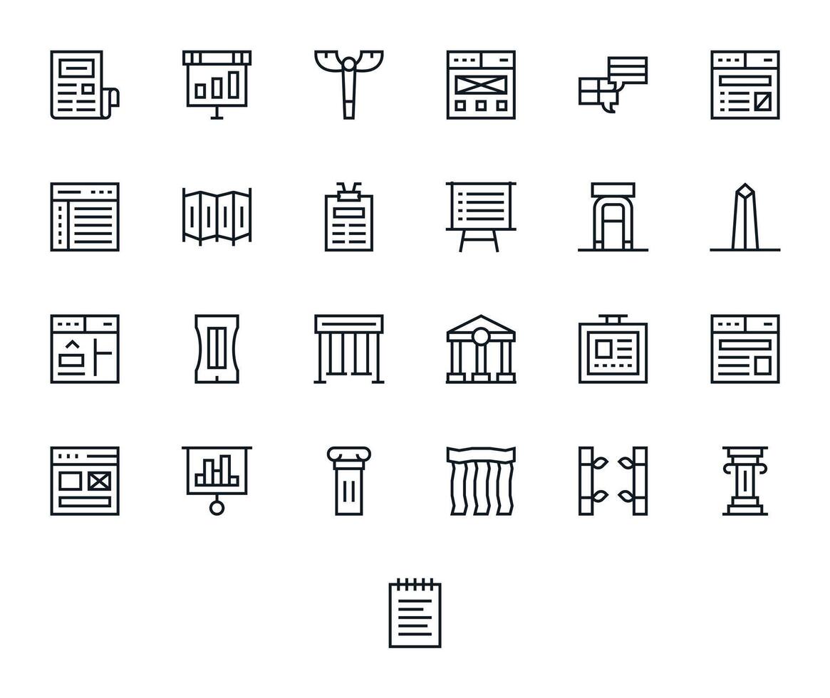 25 Retina Ready Regular Line Icons for Column with Pixel Aligned precision vector