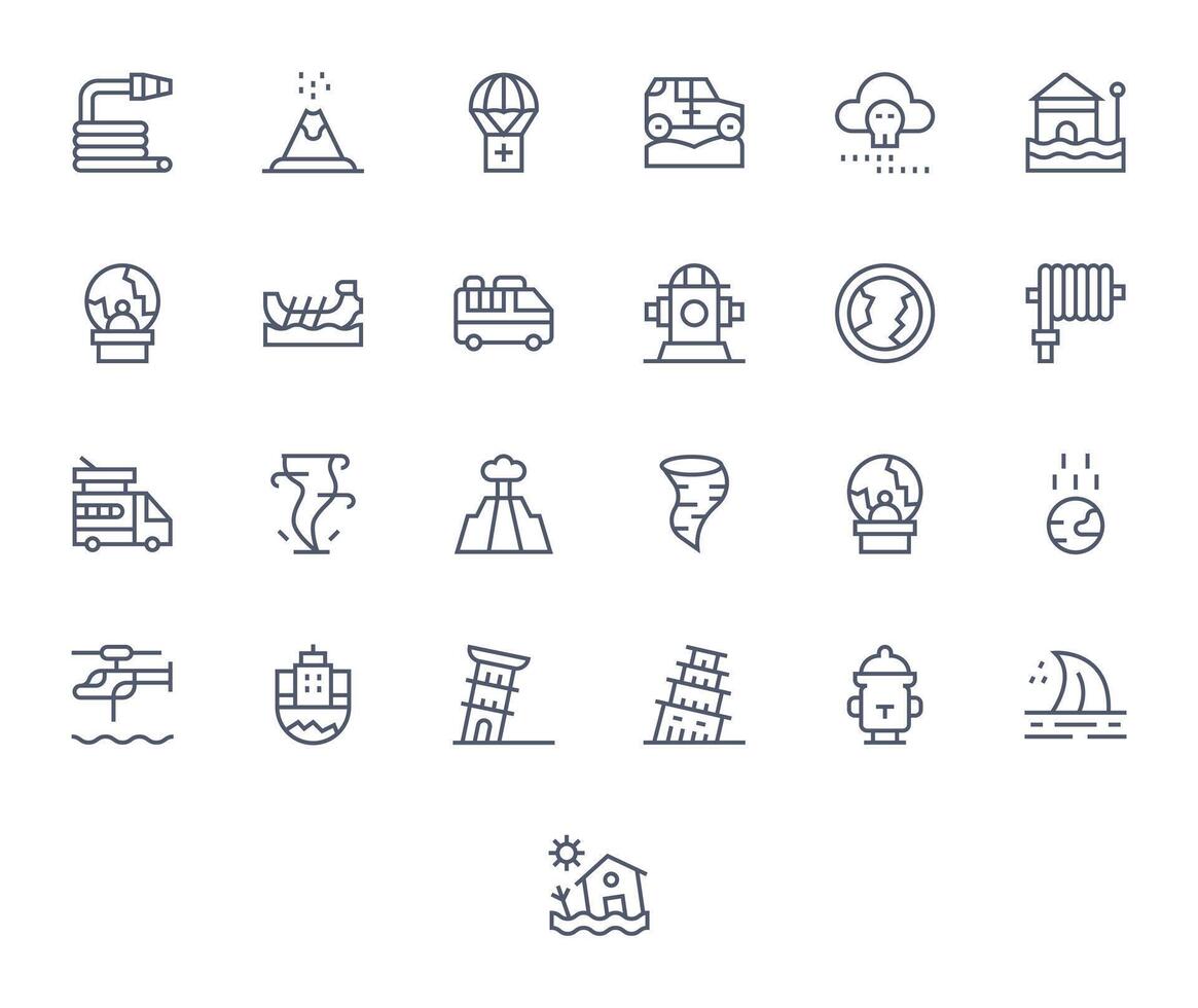 Disaster Icon Set with 25 Regular Line High Resolution Editable Graphics vector