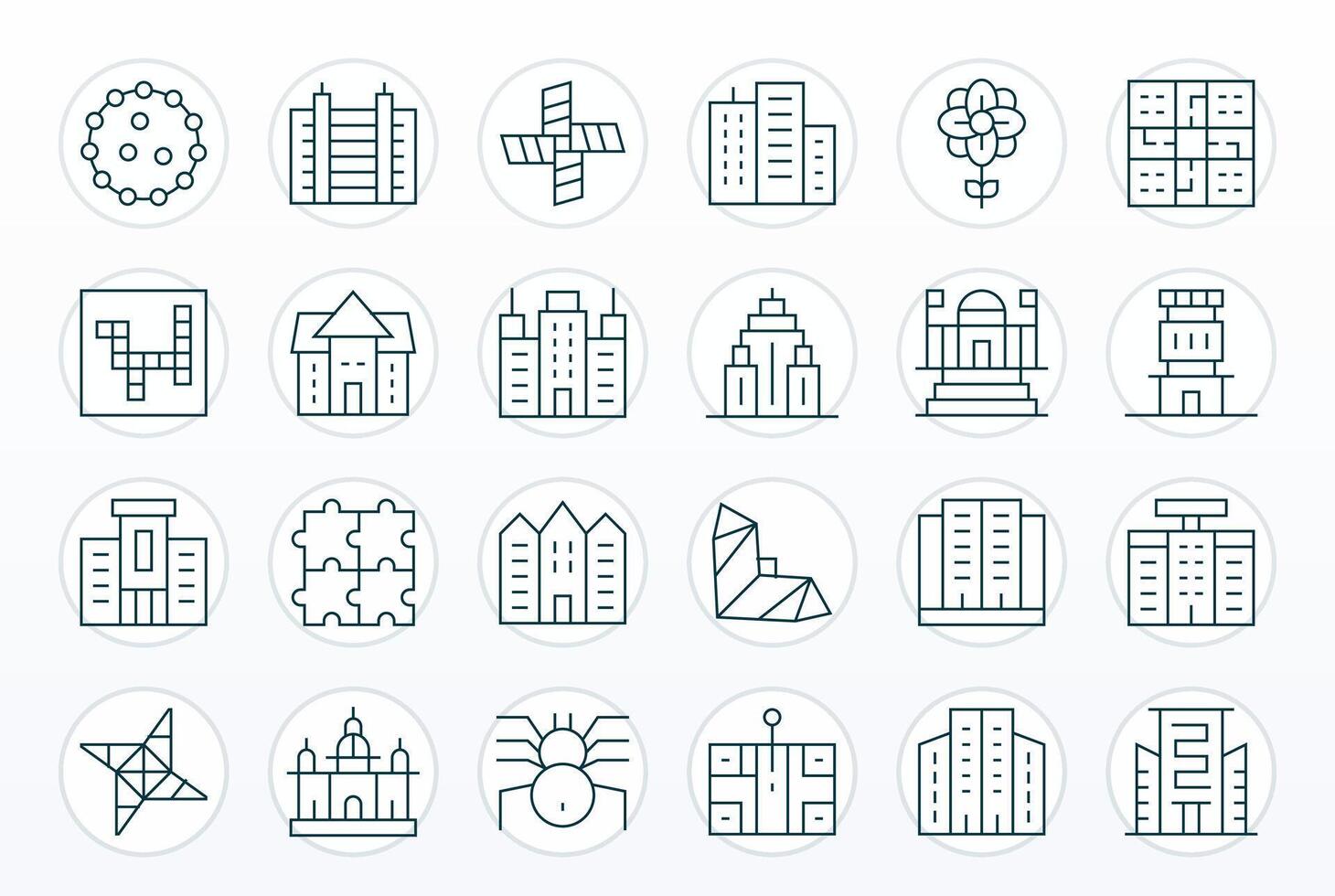 24 64x64 Thin Line Icons optimized for Complex Grid Fitted display vector