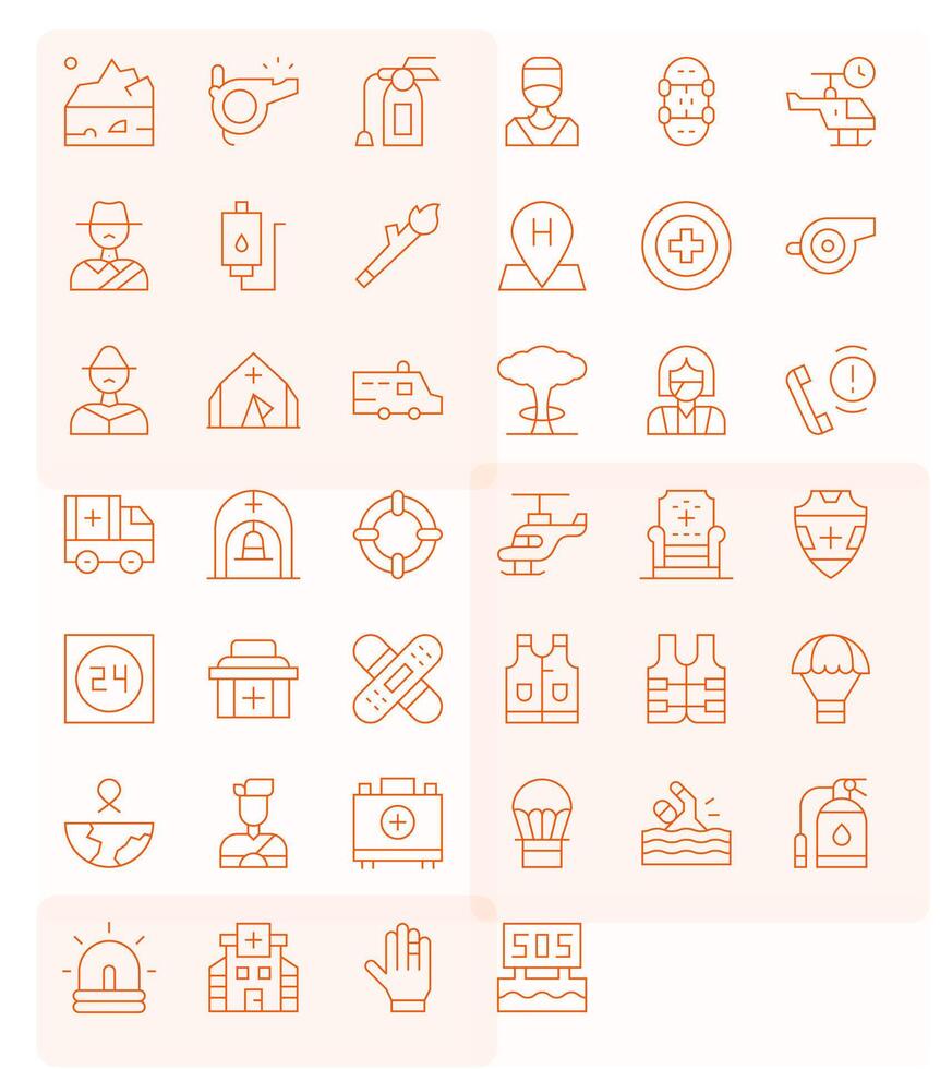 40 128x128 Thin Line Icons for Emergency with Pixel Optimized precision vector