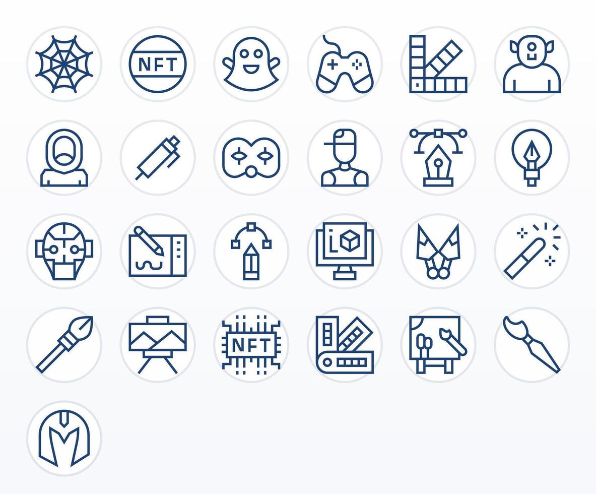 25 Icons for Digital Art featuring 256x256 PIXEL Perfect Regular Line Graphics vector