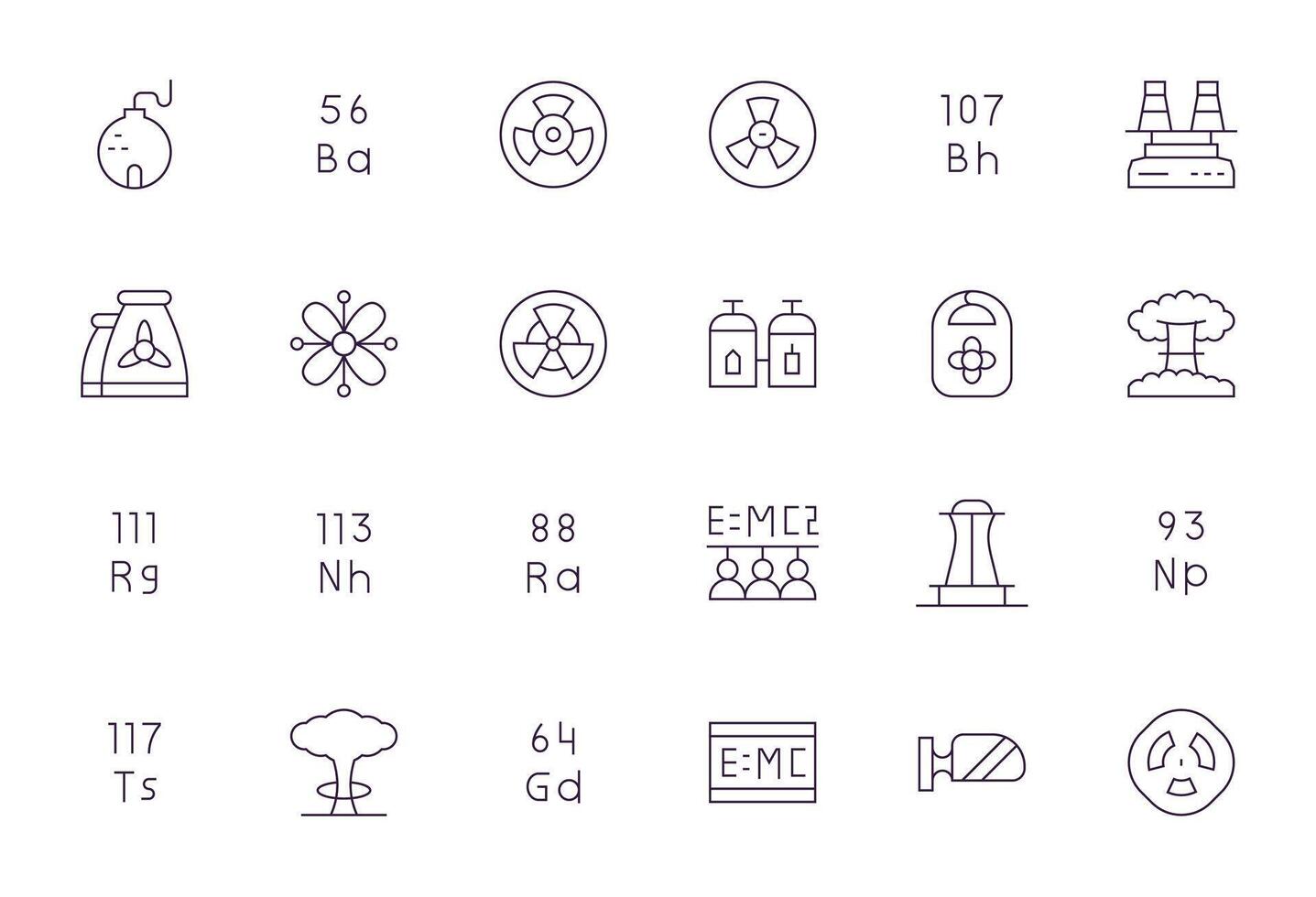 24 64x64 Thin Line Pixel Aligned Icons for Nuclear Projects vector