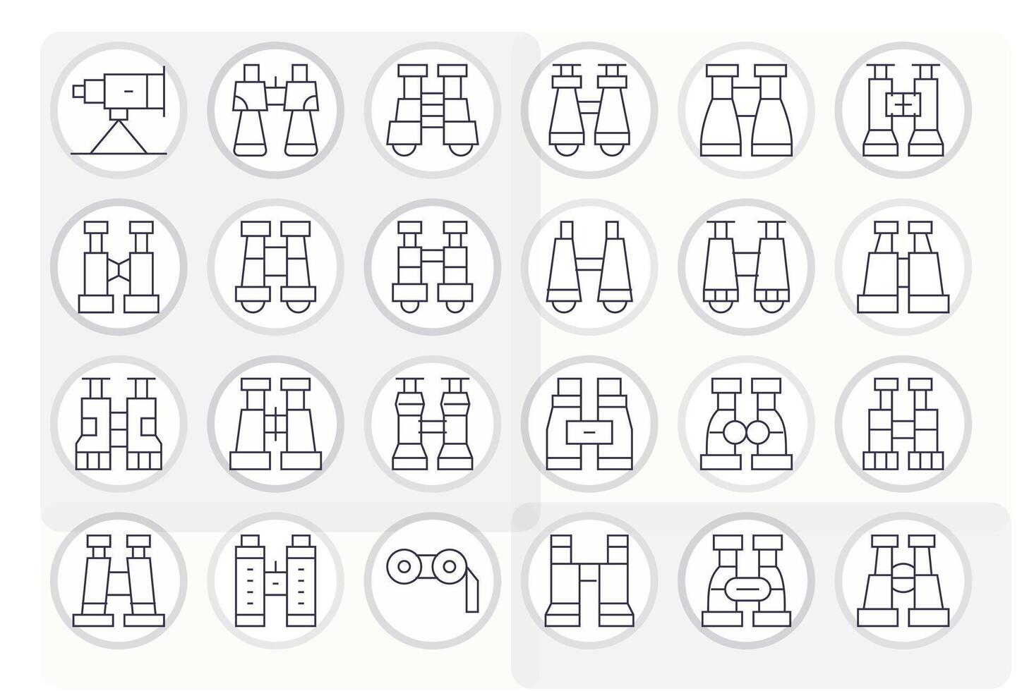 Spotting Scope Design Icons featuring 24 Pixel Aligned Thin Line Style vector