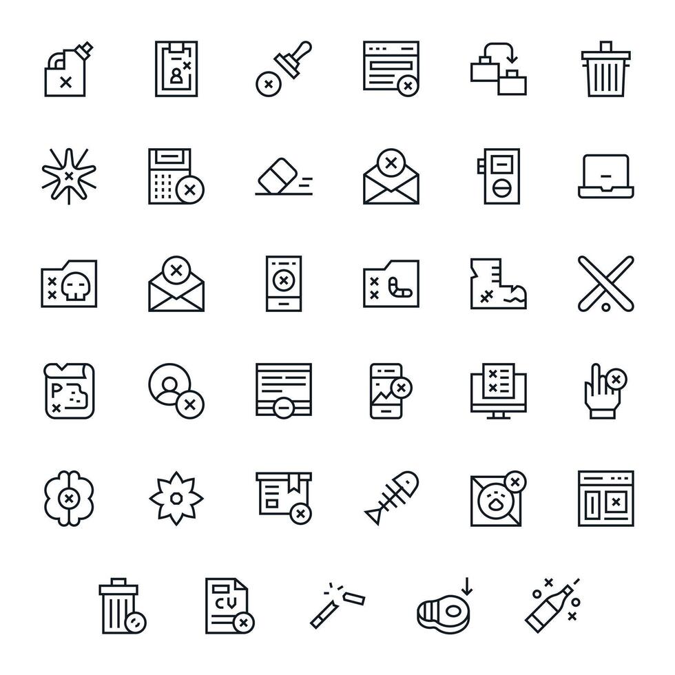 35 Icons for Delete featuring High Resolution Pixel Aligned Regular Line Graphics vector