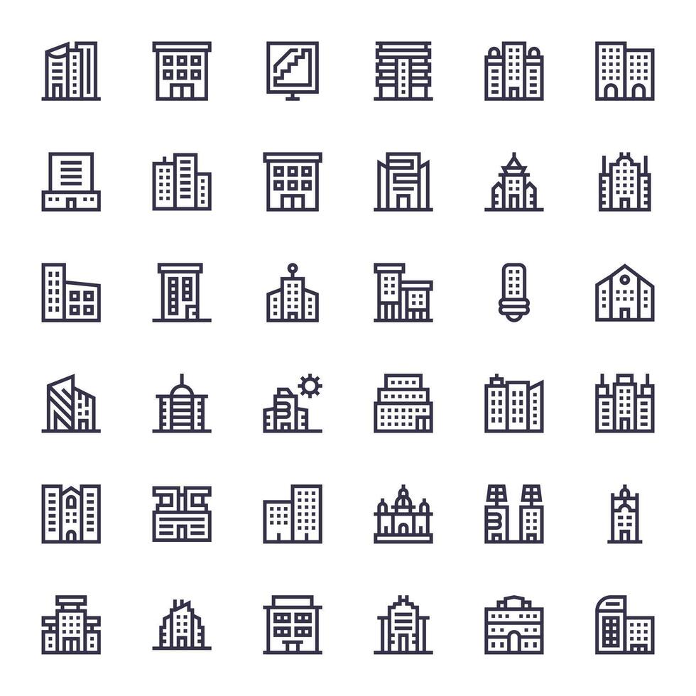 Office Building Scalable Set featuring 36 Pixel Optimized Bold Line High Resolution Icons vector