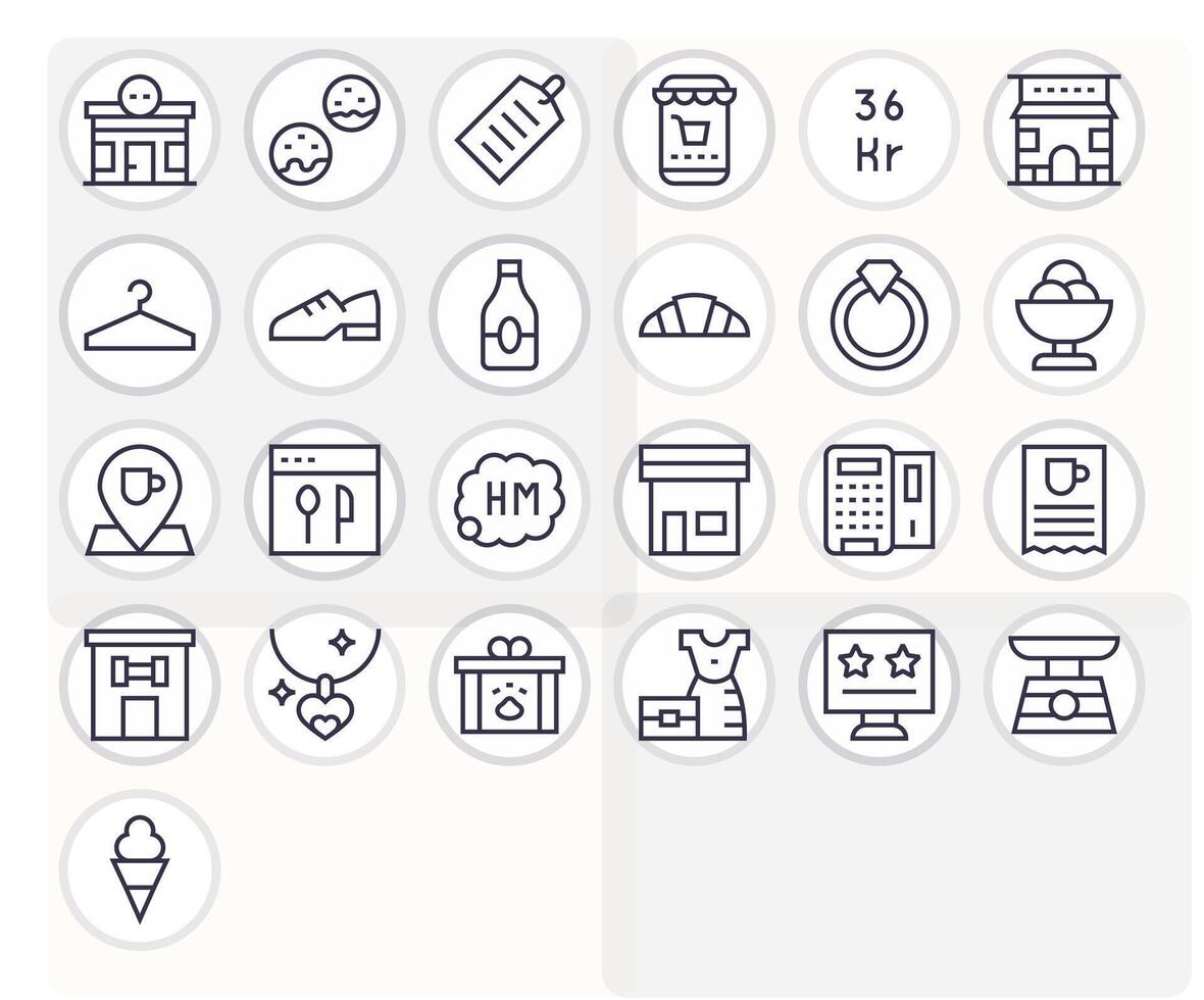 25 Regular Line Grid Fitted Icons crafted for Shop High Resolution applications vector
