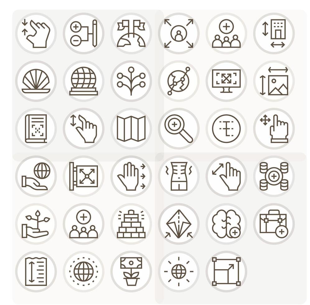 Expand Comprehensive Bundle with 35 Pixel Optimized Regular Line High Resolution Icons vector