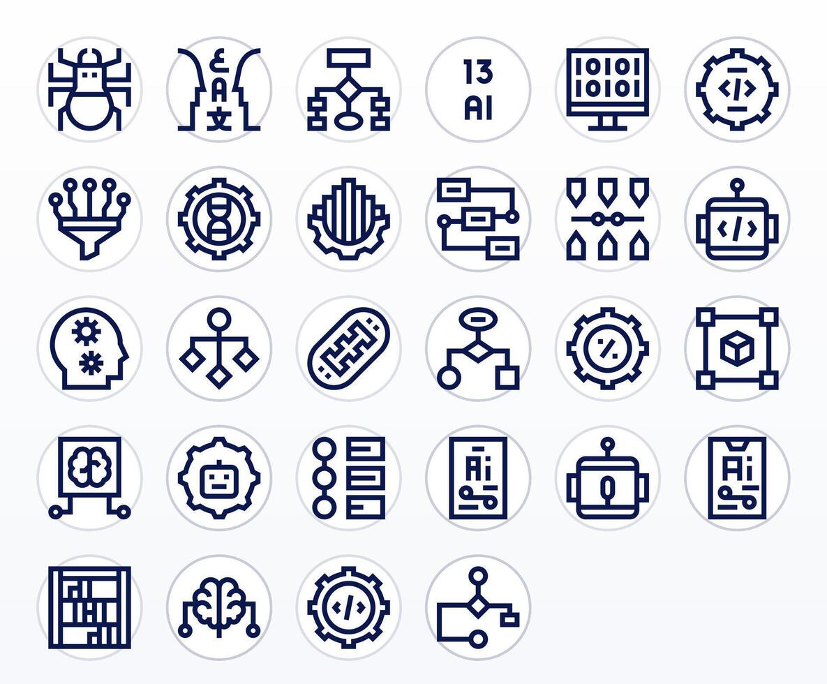 algoritmo icono colección presentando 28 editable 256x256 negrita línea diseños vector