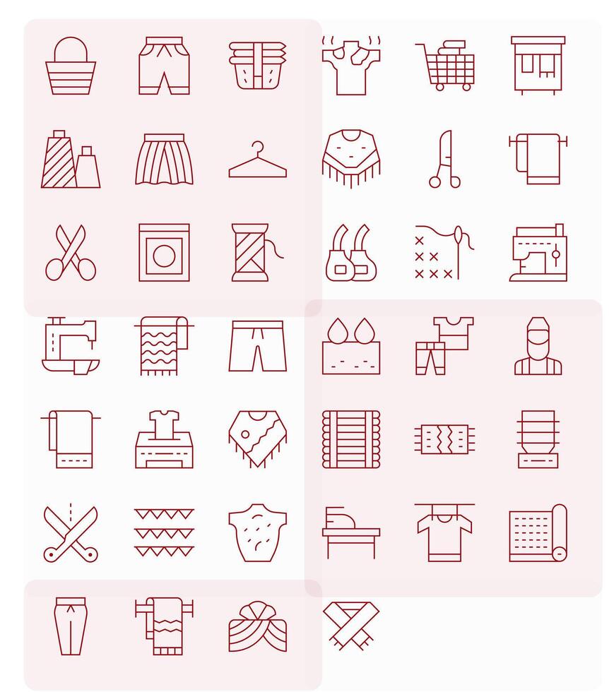 40 Icons for Fabric optimized in Pixel Optimized 64x64 Thin Line resolution vector