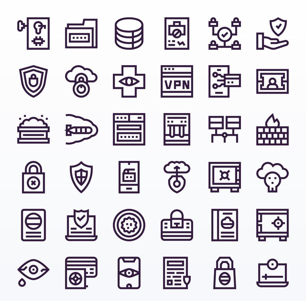 36 High Resolution Bold Line Icons for Data Security with Pixel Optimized precision vector