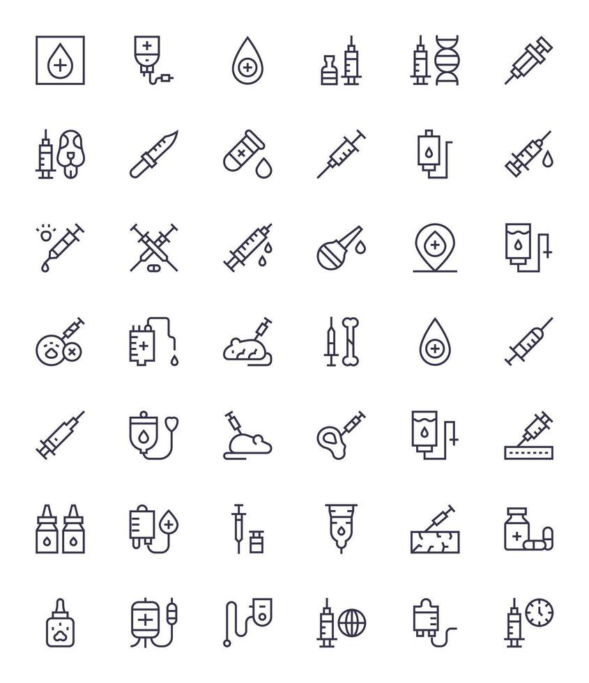 Injection Pixel Aligned Set with 42 Retina Ready Regular Line Icons vector
