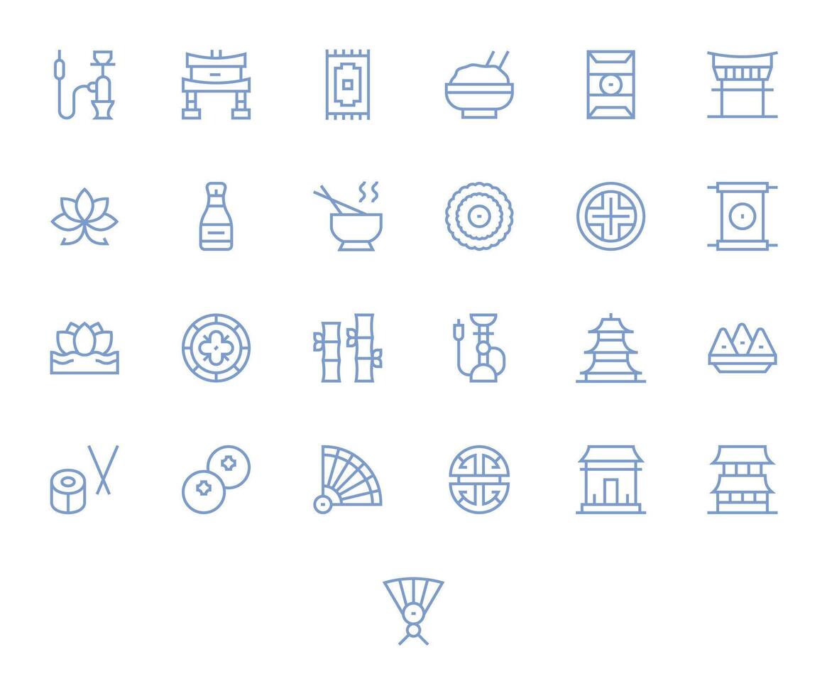 25 Regular Line Pixel Optimized Icons tailored for Oriental 256x256 interface vector