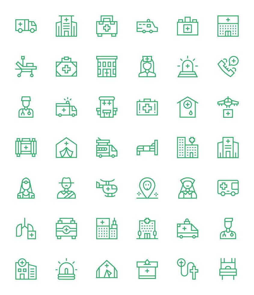 Ambulance Comprehensive Bundle with 42 PIXEL Perfect Regular Line 256x256 Icons vector